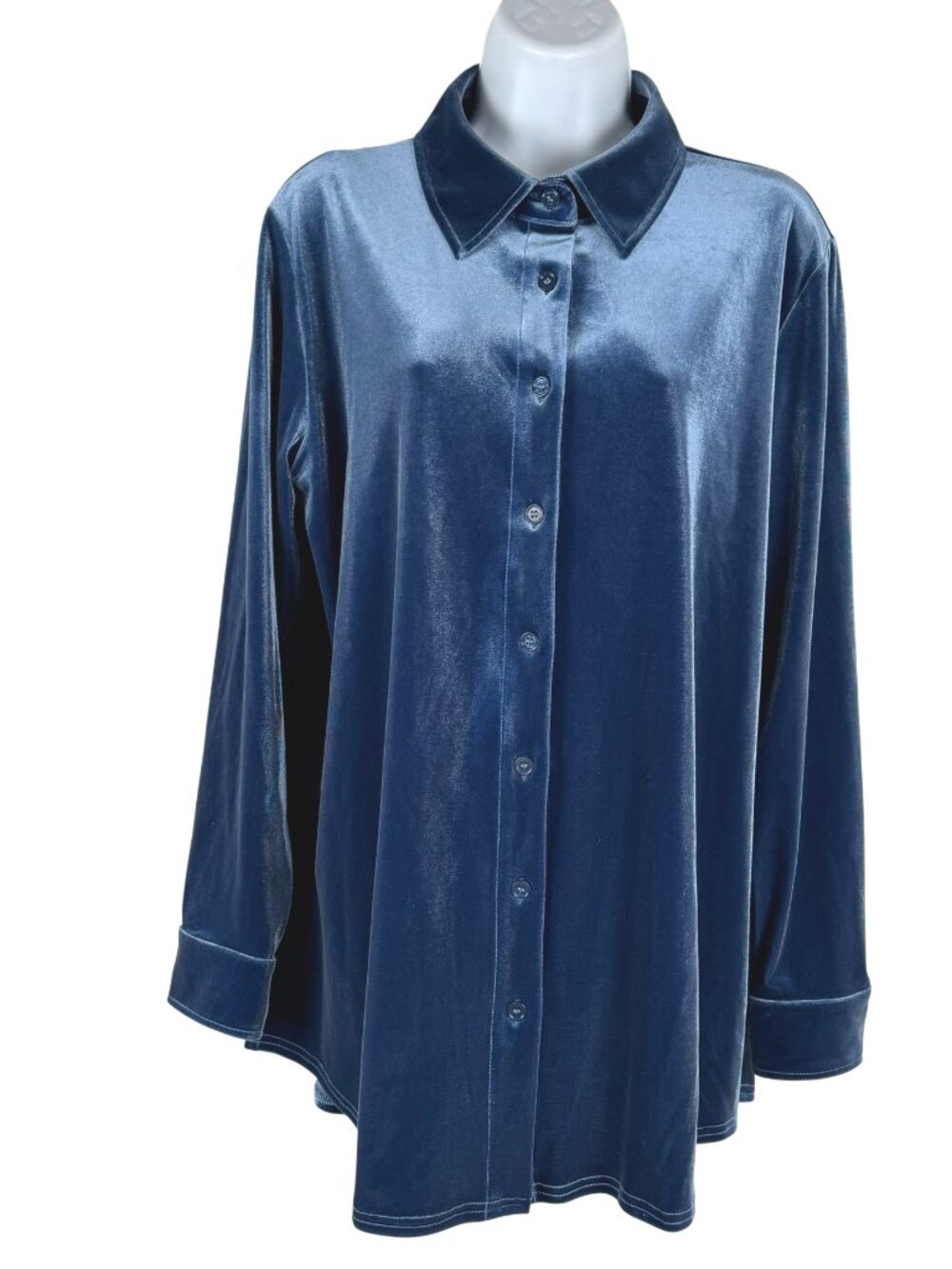 Soft Surroundings Velvet Boyfriend Tunic Shirt Medium Blue Long Sleeve TP-4073